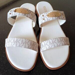 MICHAEL Michael Kors slides - white with MK monogram in grey - new in box